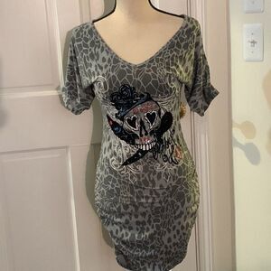 REBEL SPIRIT GREY EMBELLISHED SKULL DRESS NWOT